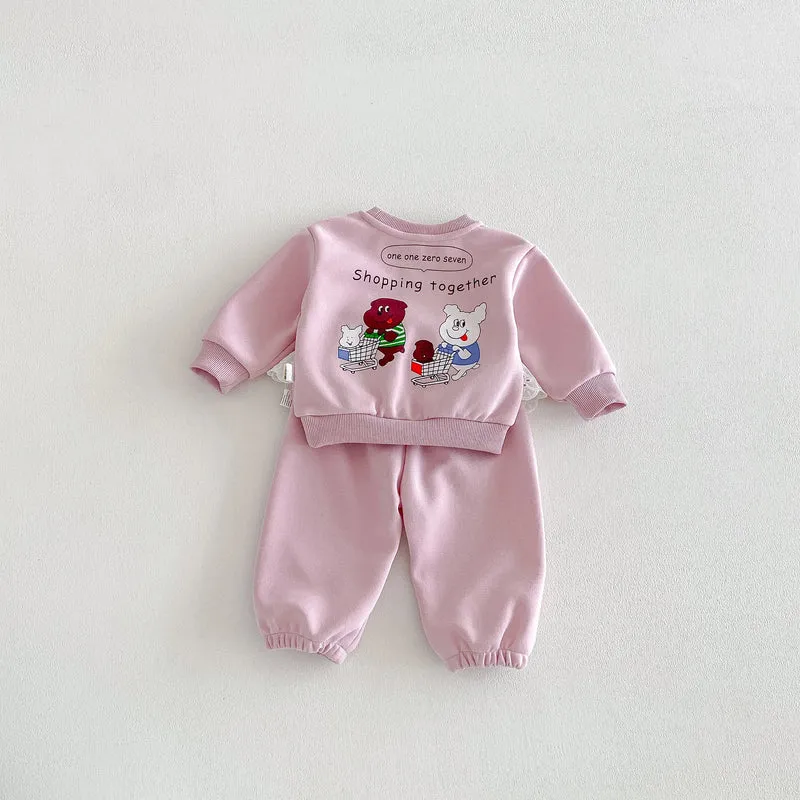 Girls' Sweater Set-Autumn 2026 New Style- Stylish and Fashionable Autumn Outfit for Girls- Baby with Back Print Two - Piece Set