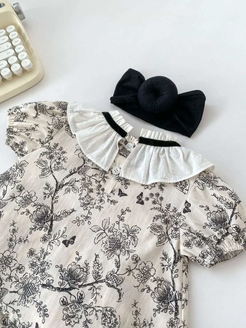 2026 New Summer Baby Clothing Set Infant Girls Floral Lace Collar Tops And Bloomer 2 PCS Suit Toddler Outfit