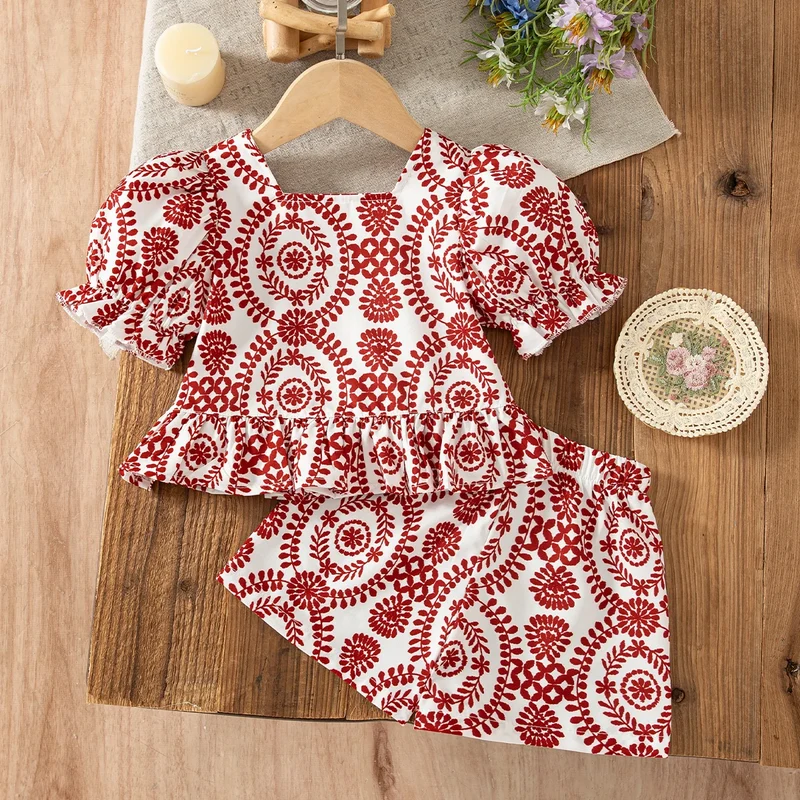 2pc/Set Baby Girl Set Summer Floral Short-Sleeve Top And Shorts Baby Girl Clothes Cute Beach Baby Outfit Set