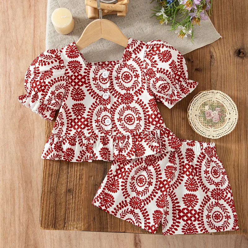 2pc/Set Baby Girl Set Summer Floral Short-Sleeve Top And Shorts Baby Girl Clothes Cute Beach Baby Outfit Set
