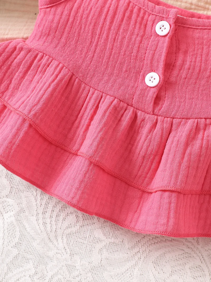 Baby Girl Bow-Knot Suspender Top with Ruffles + Bow-Knot Shorts Set, Cute and Breathable Two-Piece Summer Set