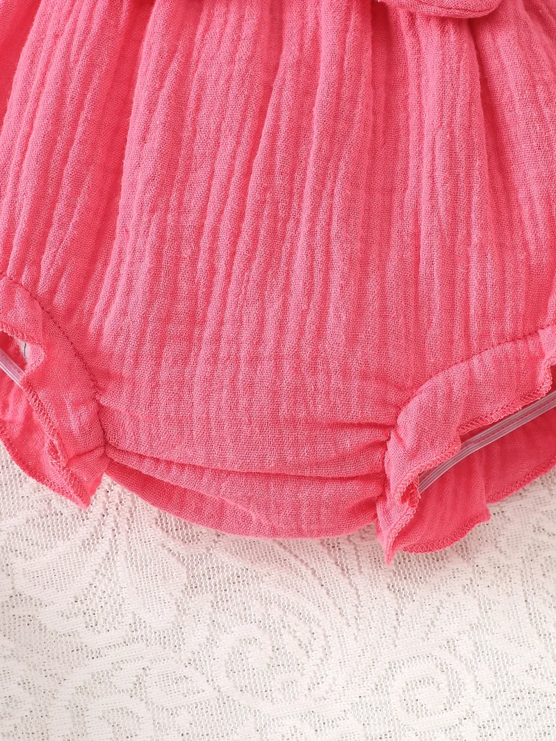 Baby Girl Bow-Knot Suspender Top with Ruffles + Bow-Knot Shorts Set, Cute and Breathable Two-Piece Summer Set