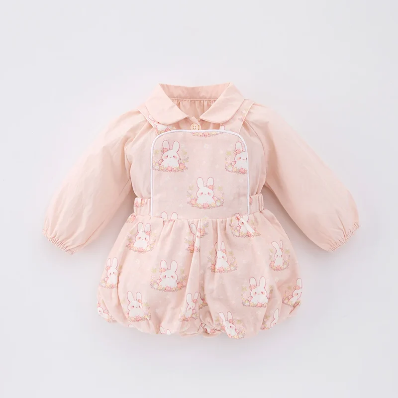 Infant carrycot pants set - Korean style - Girls' baby dress with sweet and stylish design - Cute rabbit print - Two-piece set