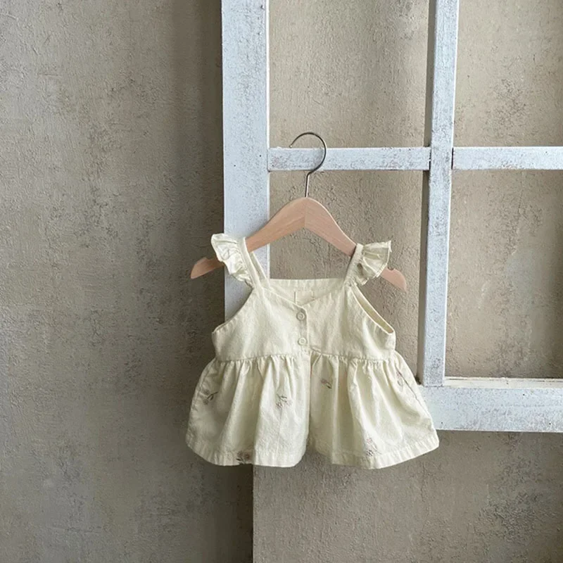 MILANCEL Baby Girl Summer Set Toddler Embroidered Ruffle Dress Top Shorts 2pcs