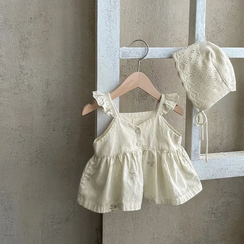 MILANCEL Baby Girl Summer Set Toddler Embroidered Ruffle Dress Top Shorts 2pcs