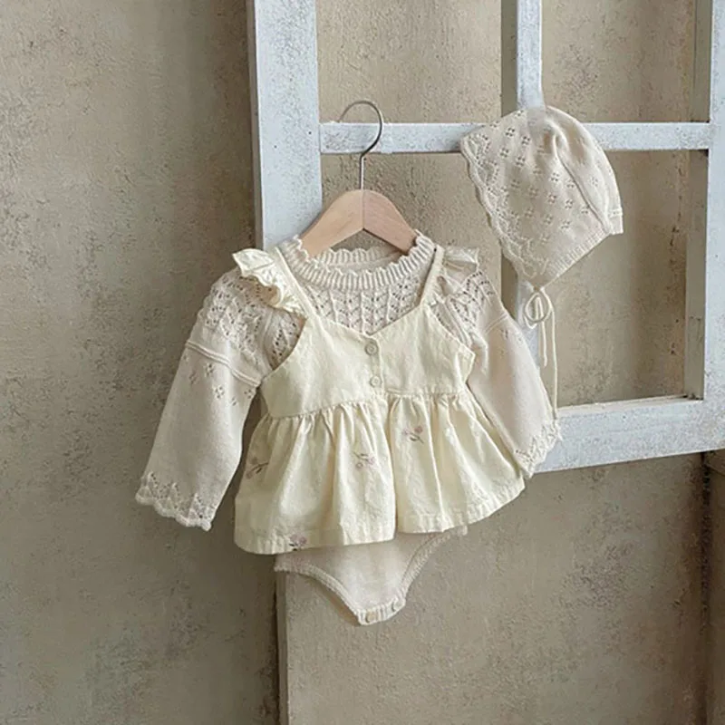 MILANCEL Baby Girl Summer Set Toddler Embroidered Ruffle Dress Top Shorts 2pcs