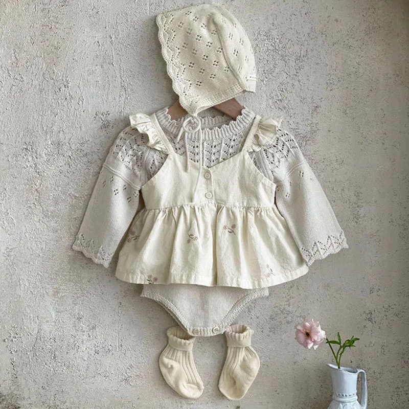 MILANCEL Baby Girl Summer Set Toddler Embroidered Ruffle Dress Top Shorts 2pcs