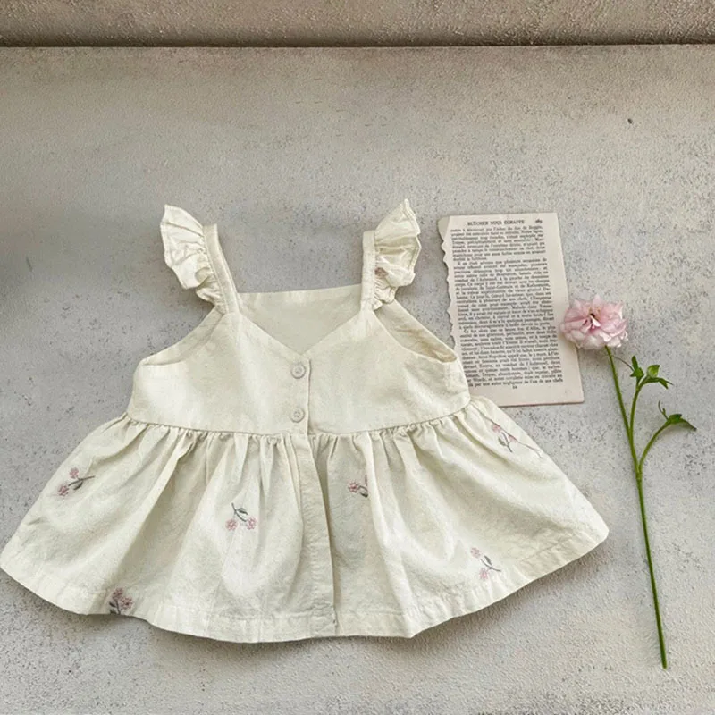 MILANCEL Baby Girl Summer Set Toddler Embroidered Ruffle Dress Top Shorts 2pcs