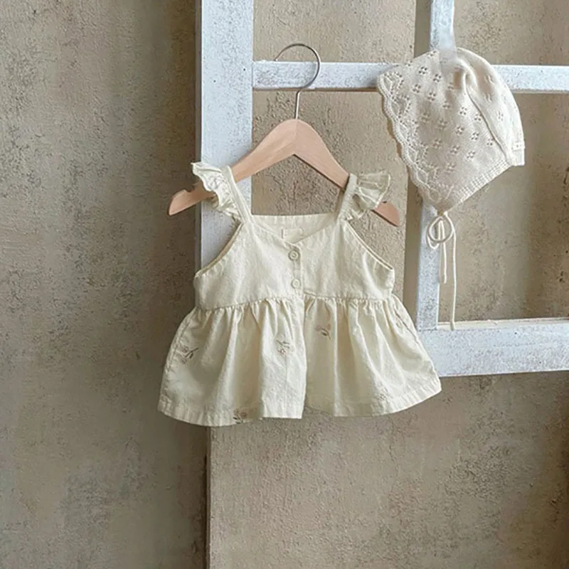 MILANCEL Baby Girl Summer Set Toddler Embroidered Ruffle Dress Top Shorts 2pcs
