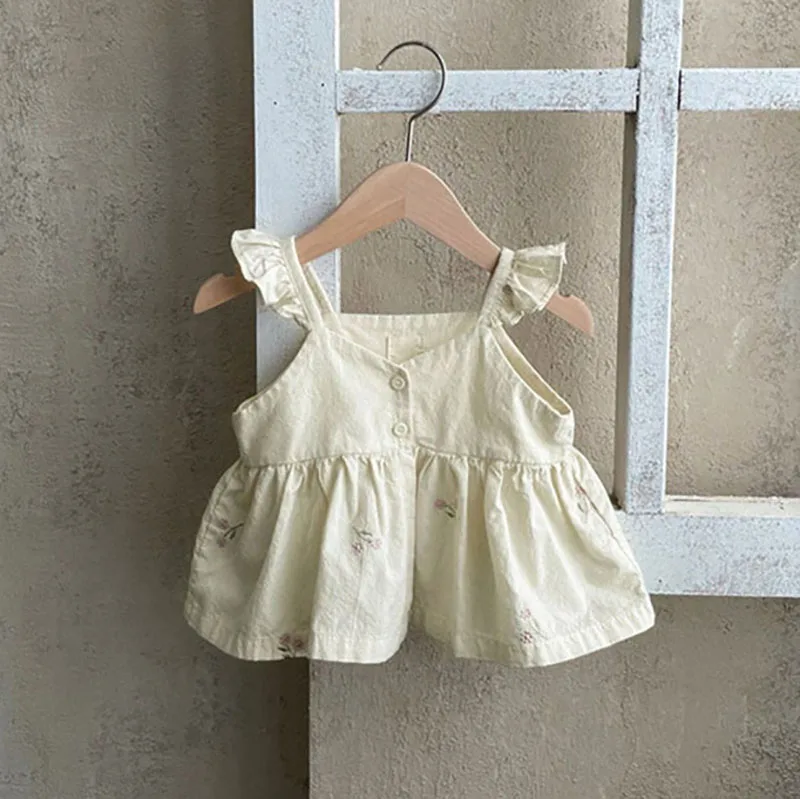 MILANCEL Baby Girl Summer Set Toddler Embroidered Ruffle Dress Top Shorts 2pcs
