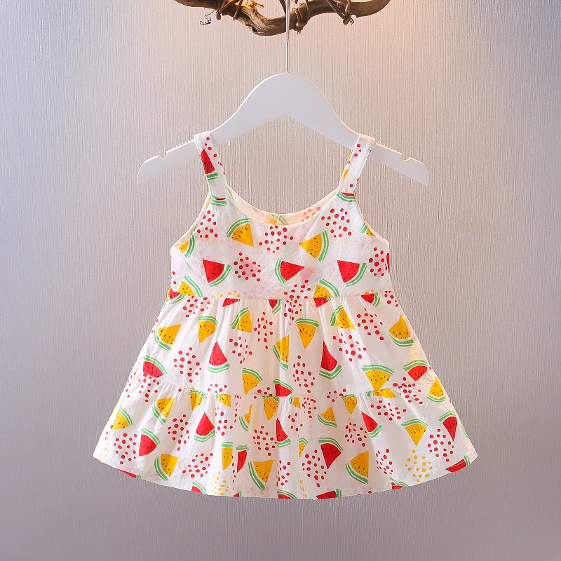 Summer New Style Baby Girls Dress Short Sleeve Flower Fake Two-Piece Shoulder Strap Dress Cute Princess Wedding Party Costume