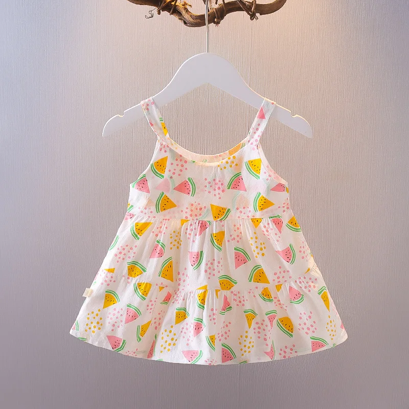 Summer New Style Baby Girls Dress Short Sleeve Flower Fake Two-Piece Shoulder Strap Dress Cute Princess Wedding Party Costume