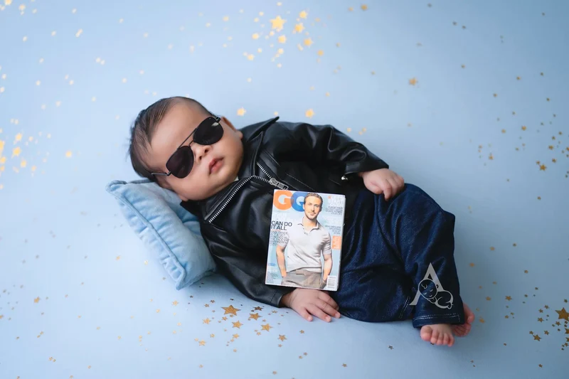 Newborn Photography Clothes for Baby Boy Cool Leather Jacket Clothing Musician Guirar Set Props for Studio Photoshoot Props