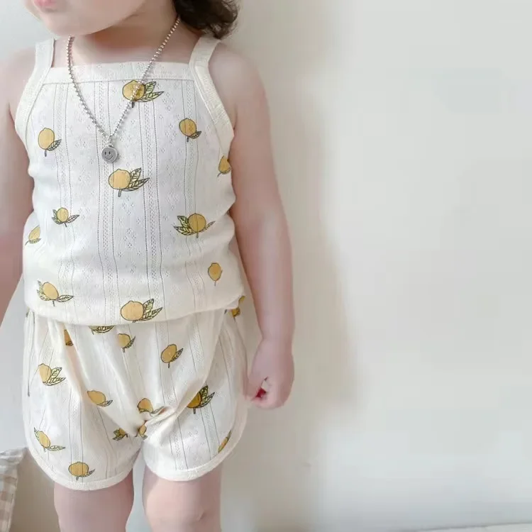 Baby Clothes Sets Summer Toddler Girl Strap Suits Cotton Printing Baby Boy Tops Tee and Shorts Infant Tracksuit Newborn Sets