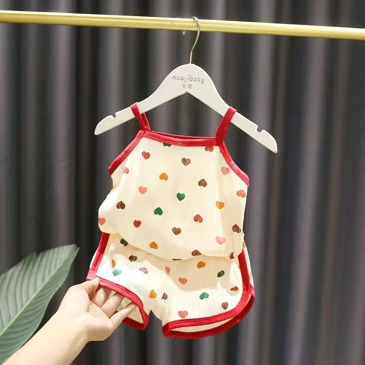 Baby Clothes Sets Summer Toddler Girl Strap Suits Cotton Printing Baby Boy Tops Tee and Shorts Infant Tracksuit Newborn Sets
