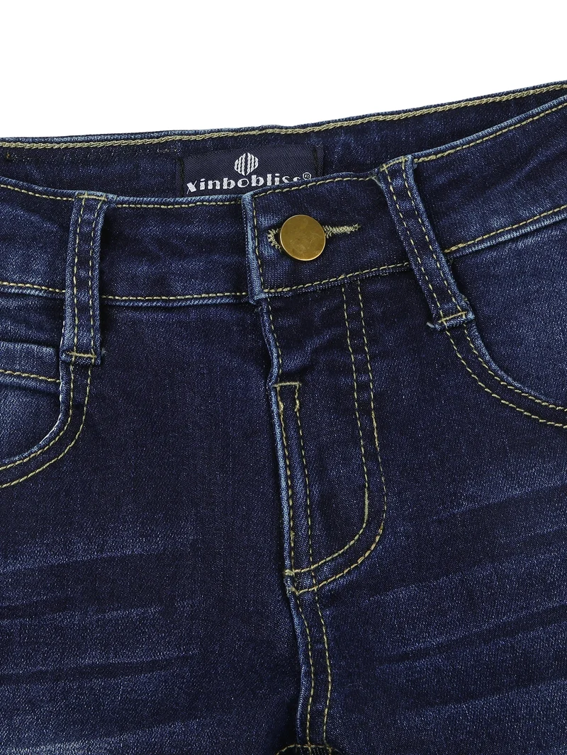 [Boys Denim Pants] Boys Casual Stretch Jeans Spring Autumn Youth Clothing Fashion Solid Trousers with Pocke