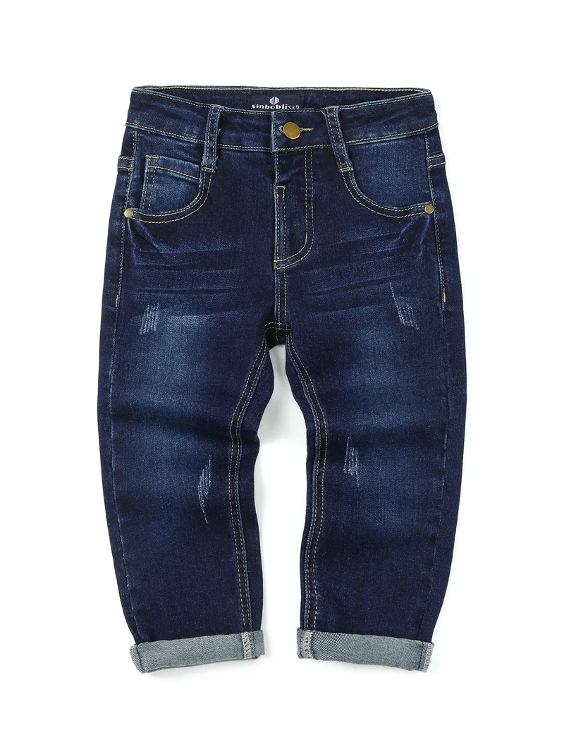 [Boys Denim Pants] Boys Casual Stretch Jeans Spring Autumn Youth Clothing Fashion Solid Trousers with Pocke