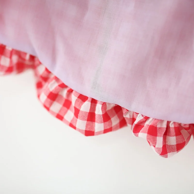 Girls Dresses Summer Cotton Red Checkered Bow Sleeveless Baby Girl Dress Cartoon Casual Beach Baby Clothing