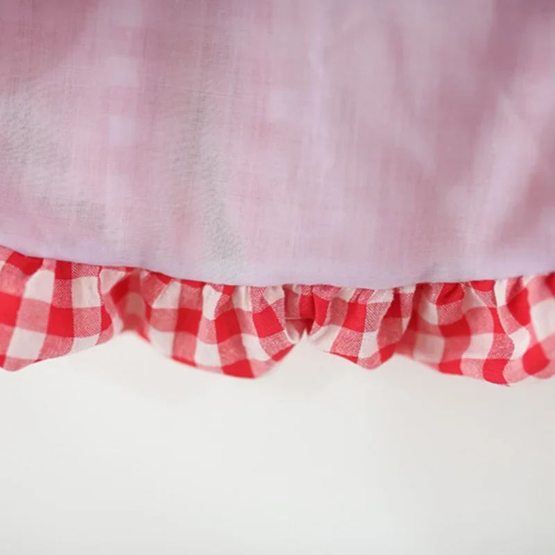 Girls Dresses Summer Cotton Red Checkered Bow Sleeveless Baby Girl Dress Cartoon Casual Beach Baby Clothing