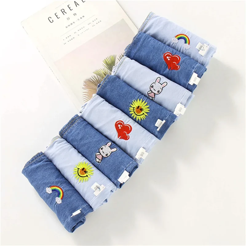 Children'S Jeans Baby Four Seasons Outwear Casual Pants Embroidered Simple Versatile Elastic Waist Sports Wear