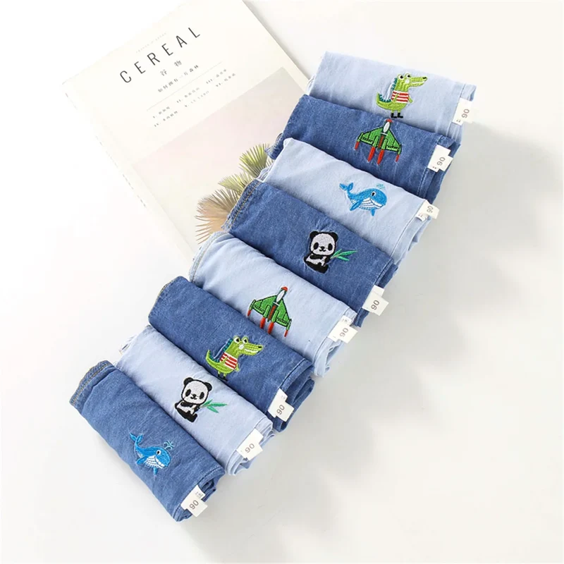 Children'S Jeans Baby Four Seasons Outwear Casual Pants Embroidered Simple Versatile Elastic Waist Sports Wear