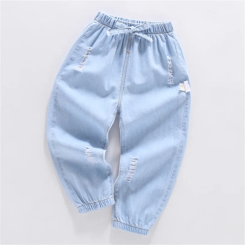 Children'S Jeans Baby Four Seasons Outwear Casual Pants Embroidered Simple Versatile Elastic Waist Sports Wear