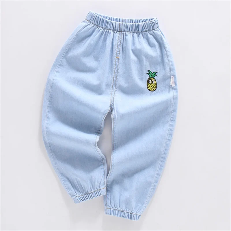 Children'S Jeans Baby Four Seasons Outwear Casual Pants Embroidered Simple Versatile Elastic Waist Sports Wear