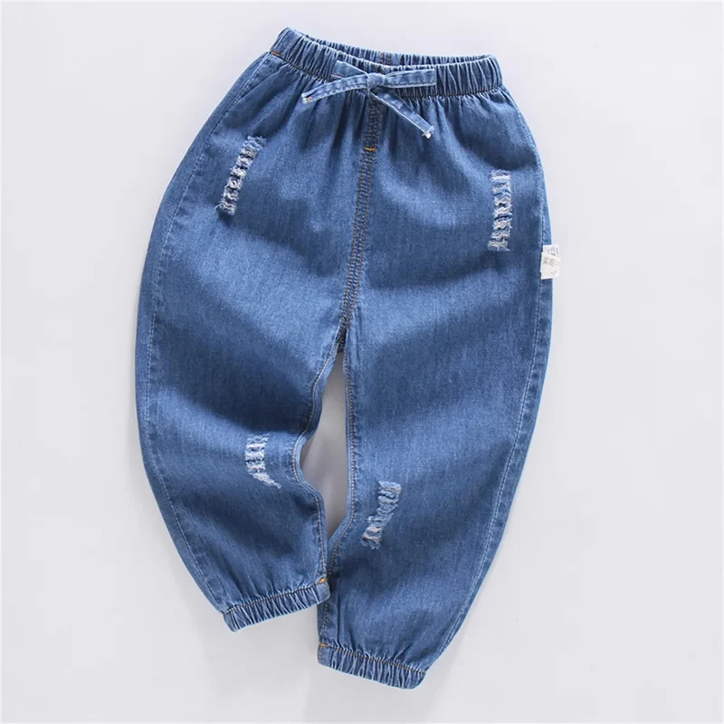 Children'S Jeans Baby Four Seasons Outwear Casual Pants Embroidered Simple Versatile Elastic Waist Sports Wear
