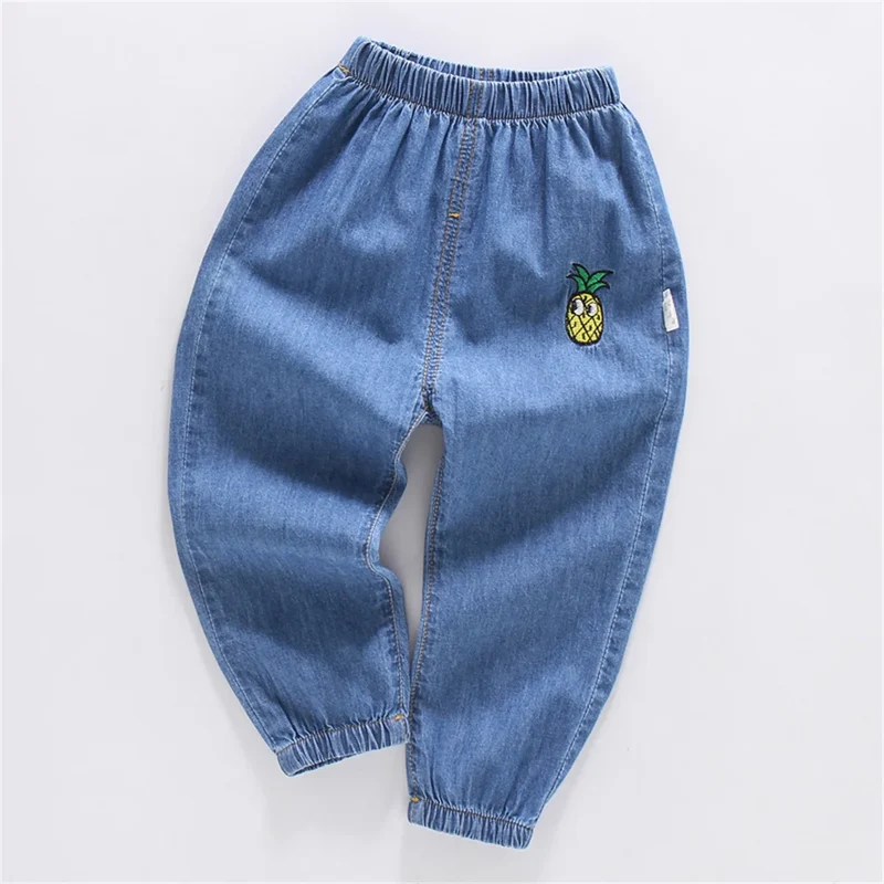 Children'S Jeans Baby Four Seasons Outwear Casual Pants Embroidered Simple Versatile Elastic Waist Sports Wear