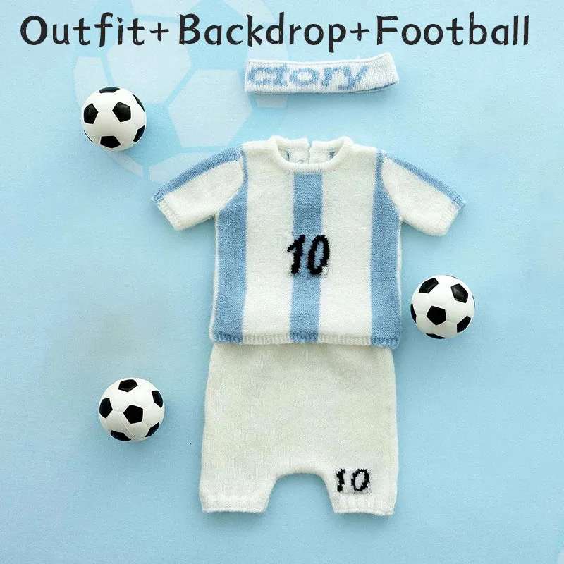 Football Baby Theme Newborn Photography Props Sports Soccer Boy Outfits Infant Top+Pants Set Studio Shooting Photo Accessories
