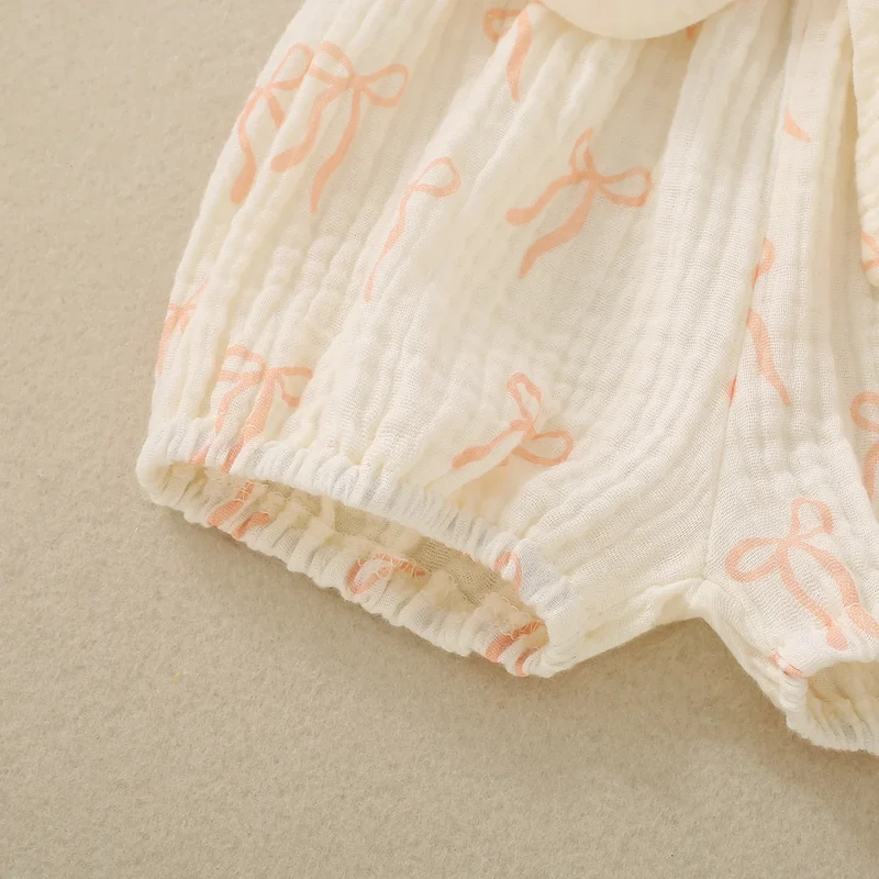 Summer unisex baby pink short-sleeved letter-print romper, shorts, bow hair accessory and belt – 4-piece set