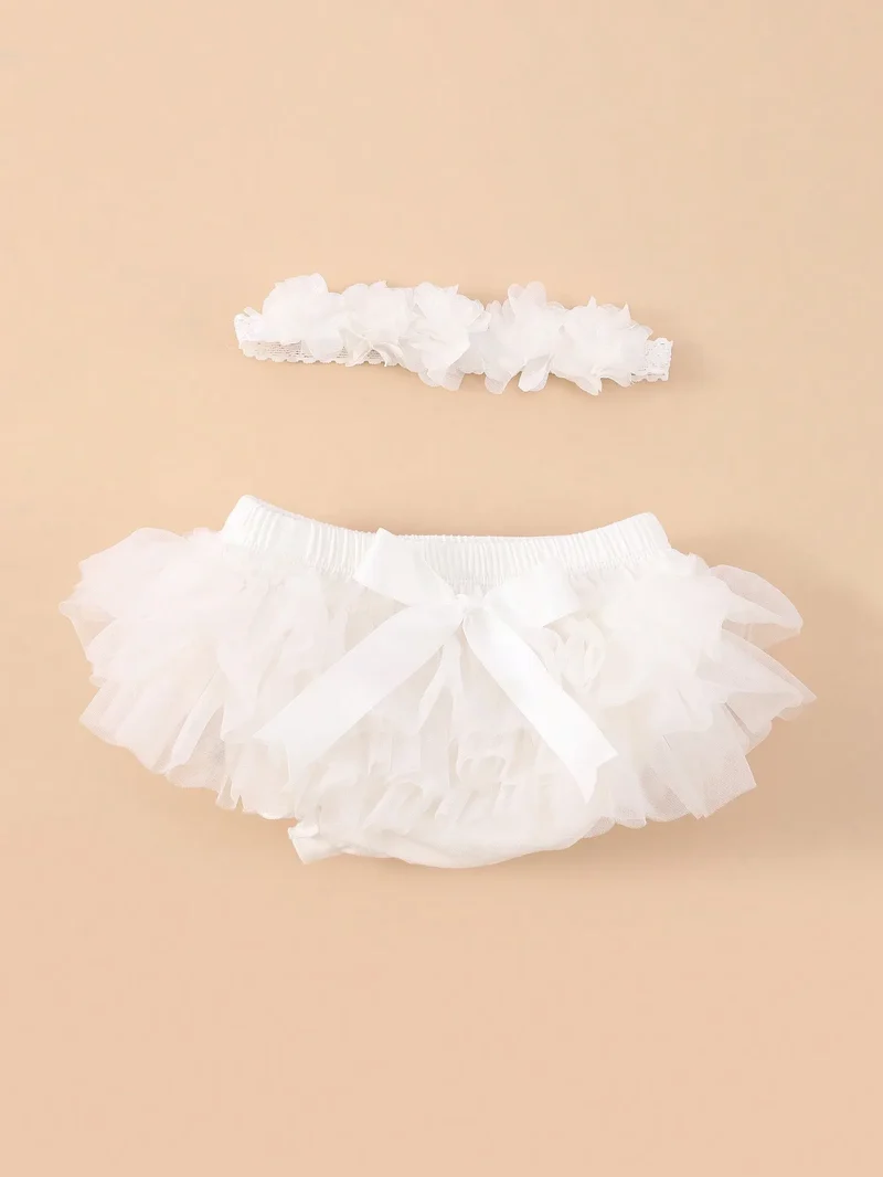 Boutique Baby Girls Tutu Bloomers Diaper Cover Newborn Soft Fluffy Solid Color Tulle Bloomer Skirts and Flower Headband Set
