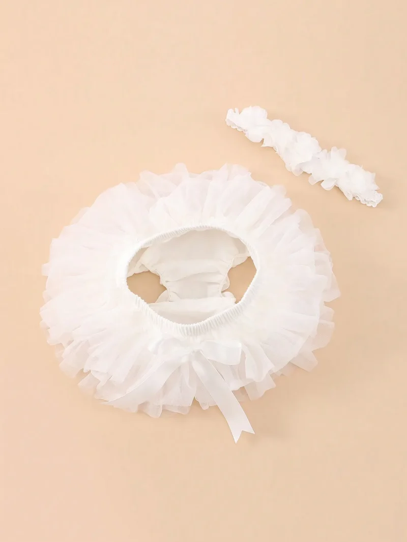 Boutique Baby Girls Tutu Bloomers Diaper Cover Newborn Soft Fluffy Solid Color Tulle Bloomer Skirts and Flower Headband Set