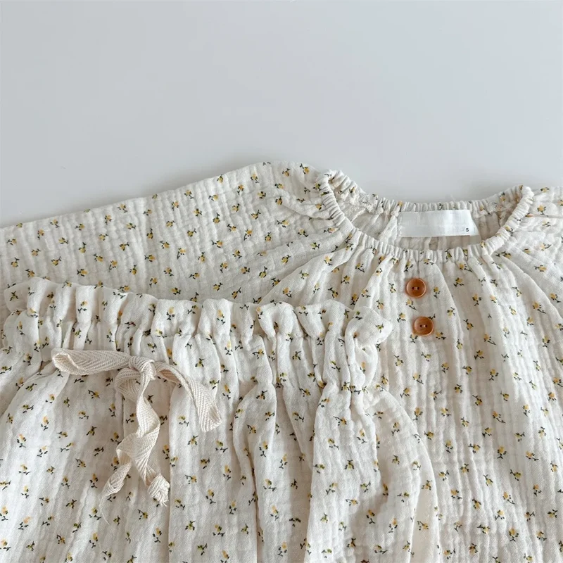 2024 Spring Newborn Floral Print Cotton Long Sleeve Tops+Shorts 2pcs Boy Girl Baby Loose Dots T-shirt Set Thin Infant Tees Suit