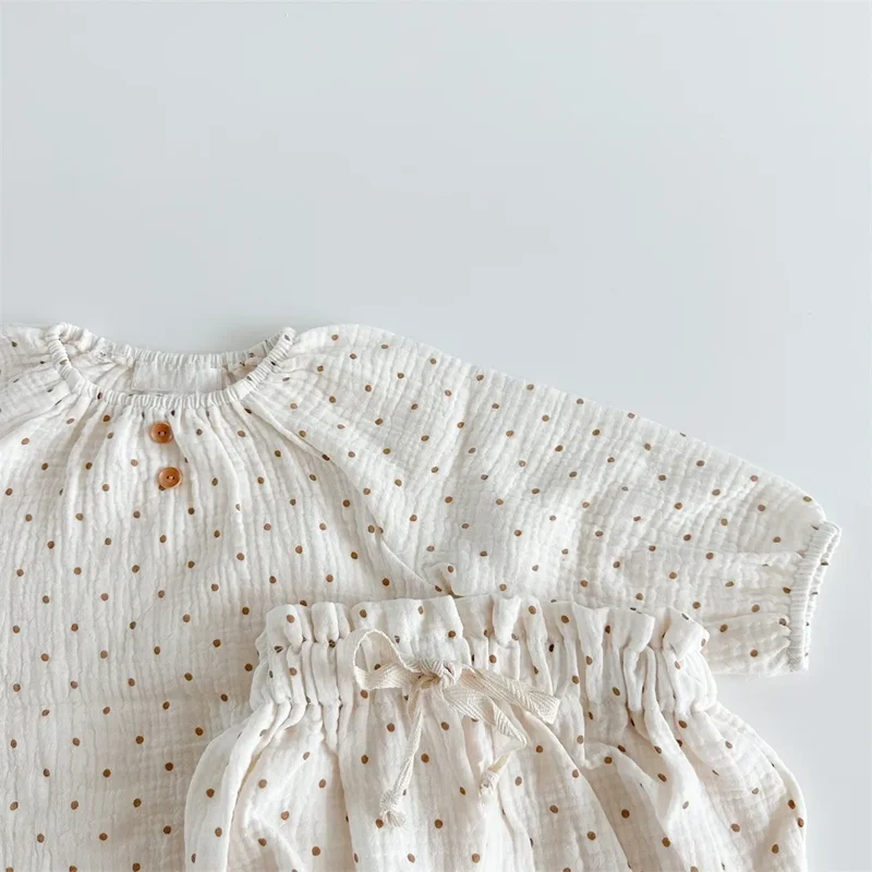 2024 Spring Newborn Floral Print Cotton Long Sleeve Tops+Shorts 2pcs Boy Girl Baby Loose Dots T-shirt Set Thin Infant Tees Suit