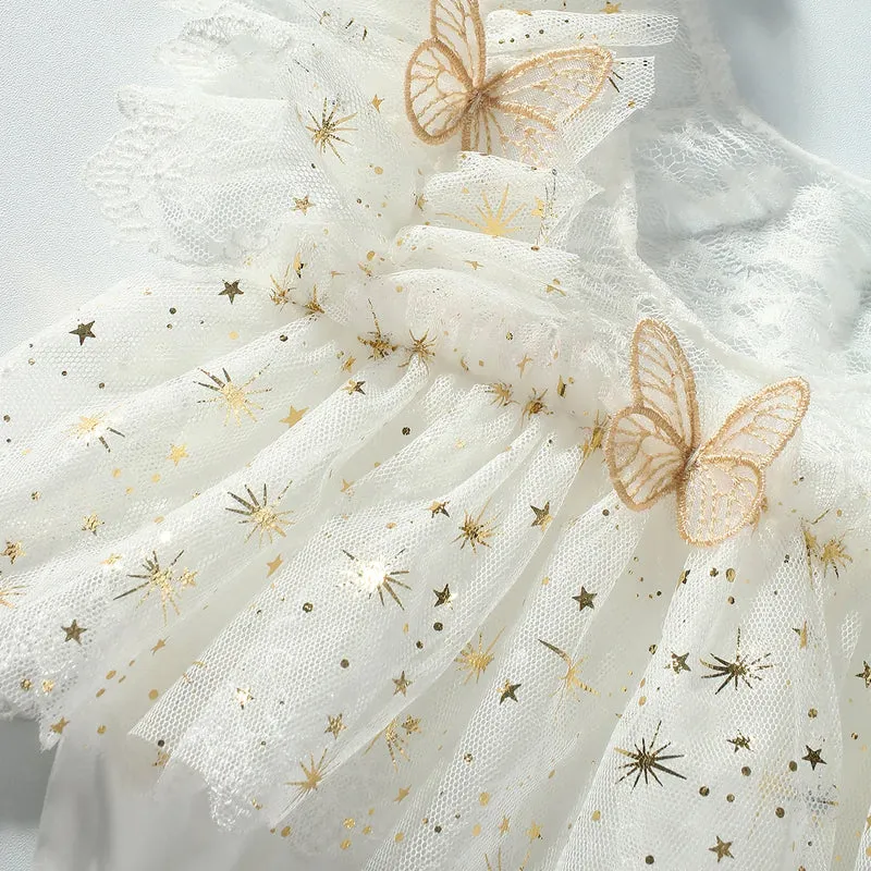 2Pcs Newborn Photography Outfit Baby Girl Butterfly Glitter Star Lace Romper With Pearl Headband Infant Photo Props