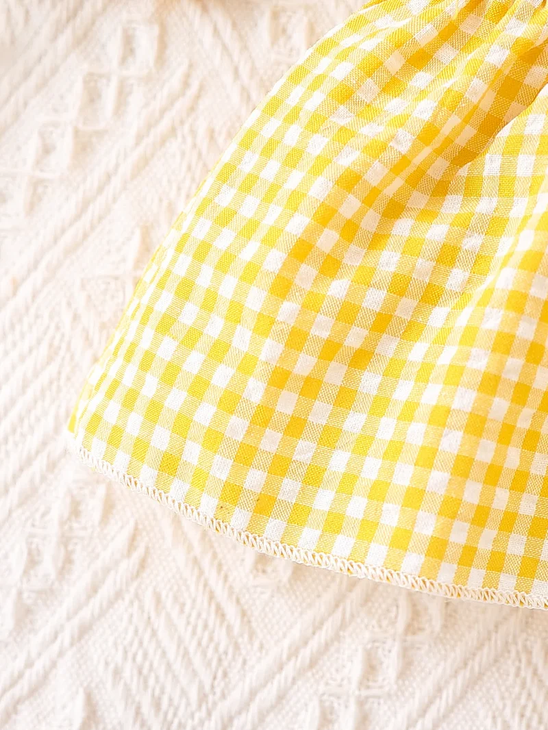 Summer Baby Girls Clothing Set & Denim Shorts Set 2-6Y | Yellow Plaid Ruffled Cami, Distressed Denim with Bow | Soft Breathable