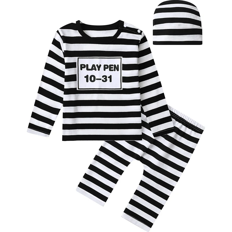 Todder Boys Prince Charming Costume Halloween Fireman Clothes Infant Photography Clothing Baby Carnival Cosplay Striped Prisoner