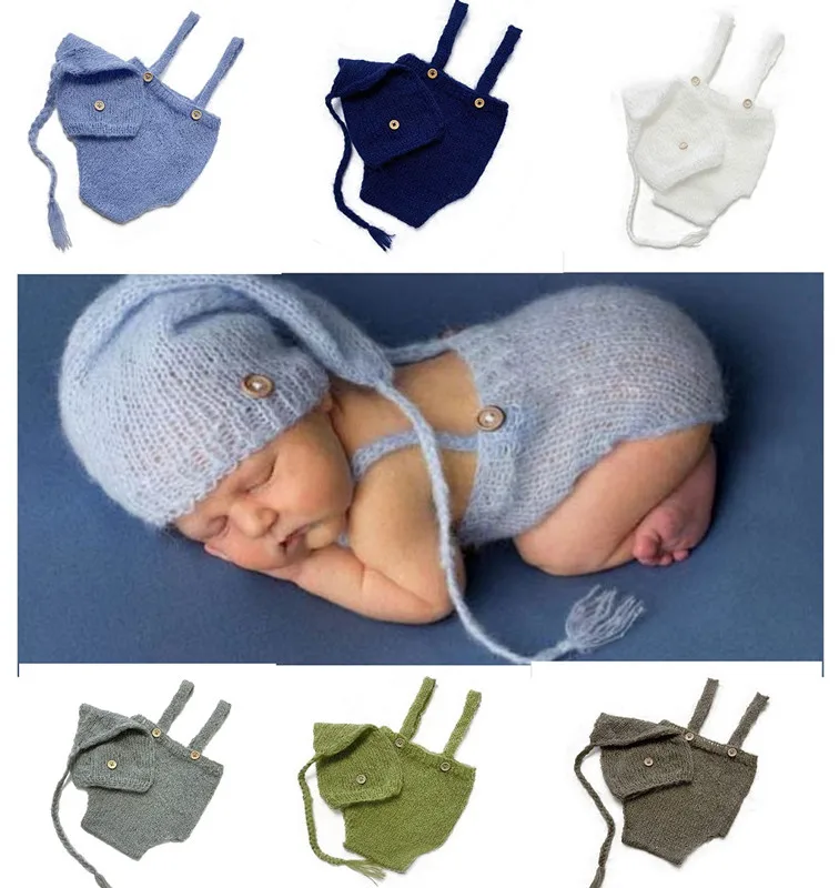 2pcs/set Crochet Newborn Outfit Newborn Photography Props Knitted Wool Hat Clothing Costume Shooting Bebes Accesorios
