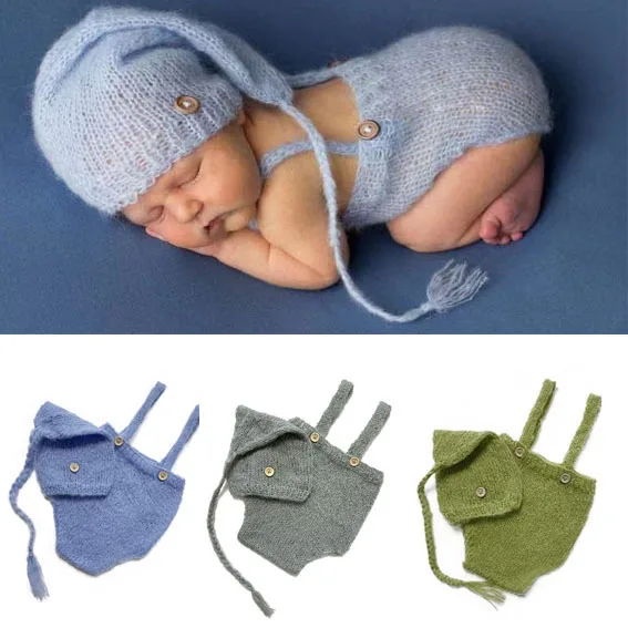 2pcs/set Crochet Newborn Outfit Newborn Photography Props Knitted Wool Hat Clothing Costume Shooting Bebes Accesorios