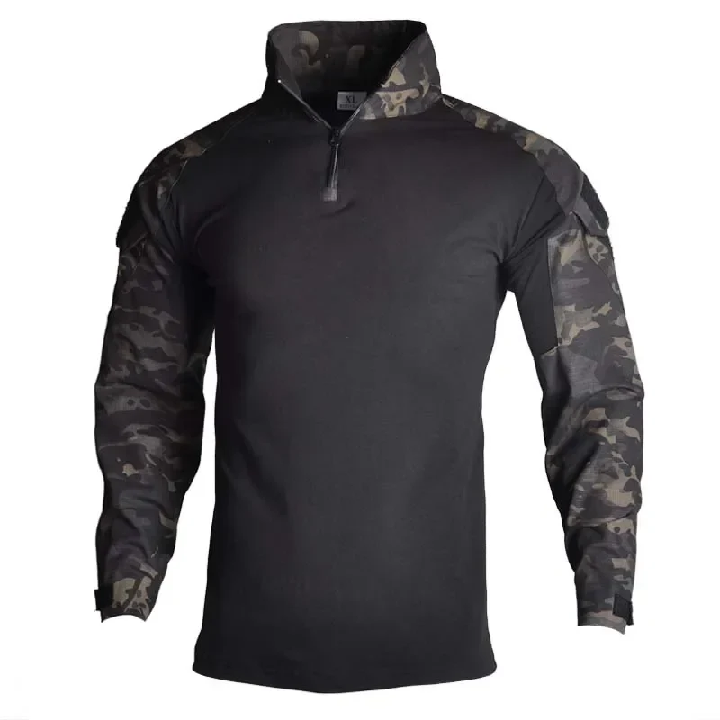 Outdoor Long Sleeve Tactical Shirts Combat Shirt 1/4 Zipper Ripstop Cotton Wear-resisting Camo Airsoft T Shirts Men Clothing