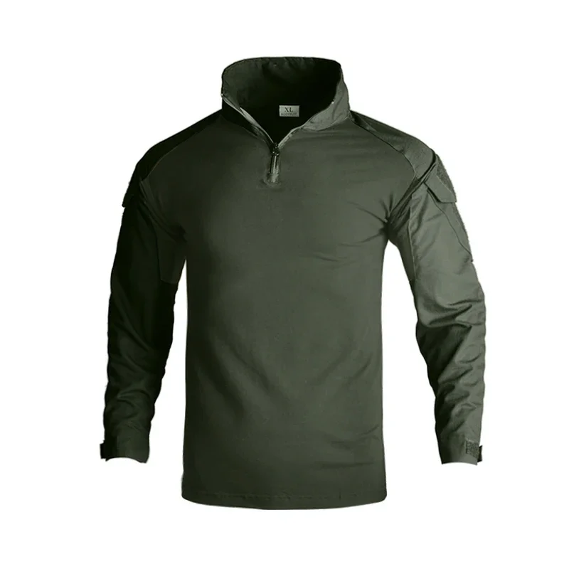 Outdoor Long Sleeve Tactical Shirts Combat Shirt 1/4 Zipper Ripstop Cotton Wear-resisting Camo Airsoft T Shirts Men Clothing