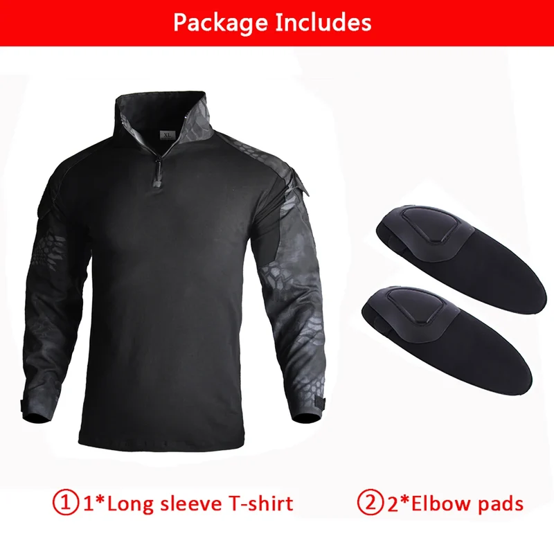 Outdoor Long Sleeve Tactical Shirts Combat Shirt 1/4 Zipper Ripstop Cotton Wear-resisting Camo Airsoft T Shirts Men Clothing