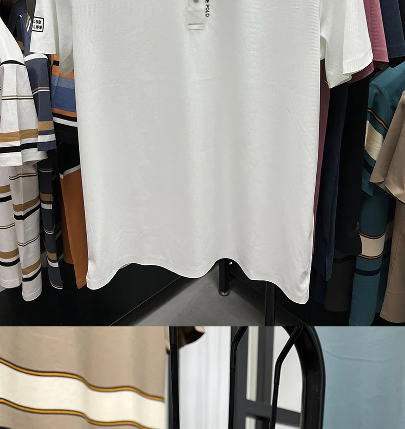 High End Brand New Summer Solid Color Silk Cotton High-quality Short Sleeved Polo Men's Fashionable Business Seamless Casual Top