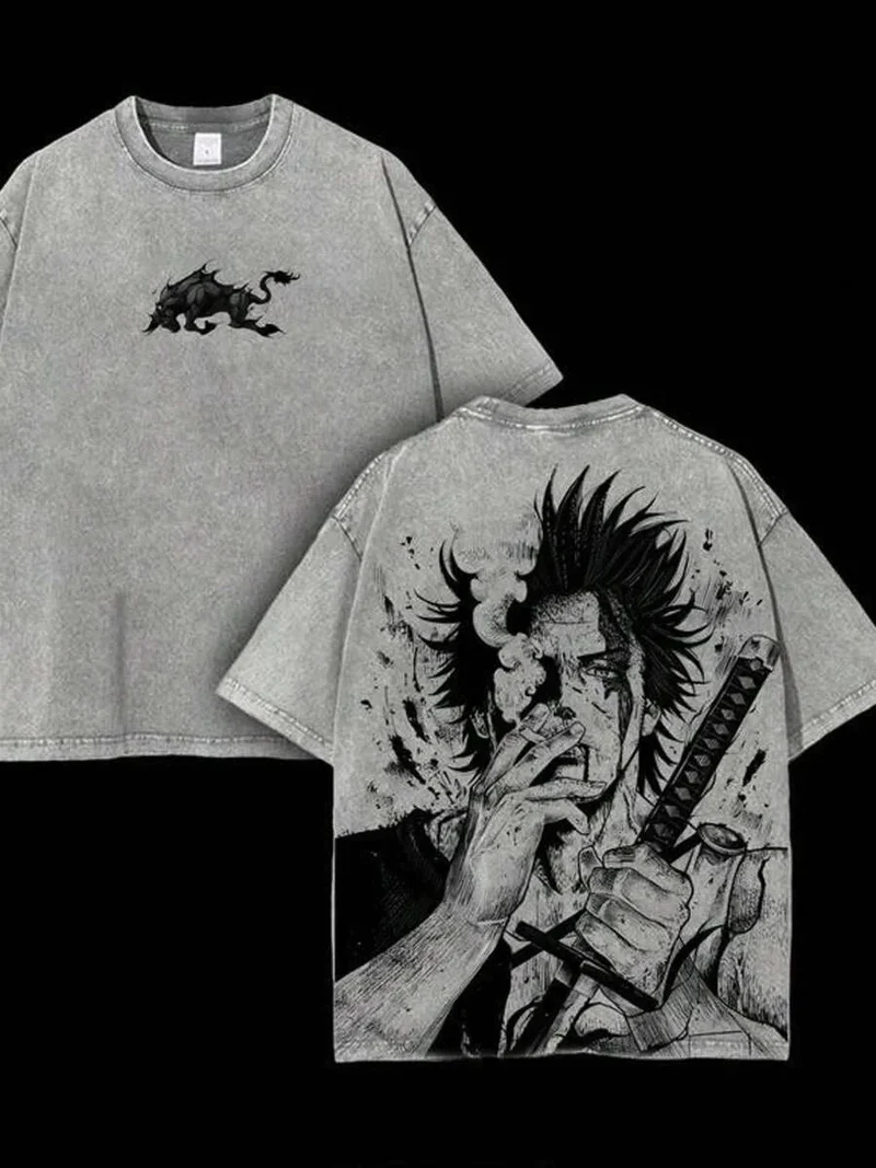 Yami Sukehiro Graphic Tshirt Black Clover Manga Cotton T-shirt For Men Short Sleeve Clothing Oversized Tee Male Washed T Shirt