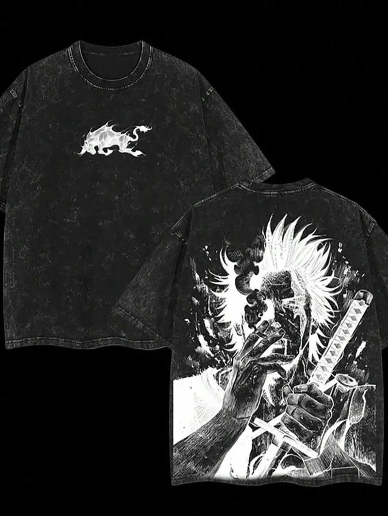 Yami Sukehiro Graphic Tshirt Black Clover Manga Cotton T-shirt For Men Short Sleeve Clothing Oversized Tee Male Washed T Shirt