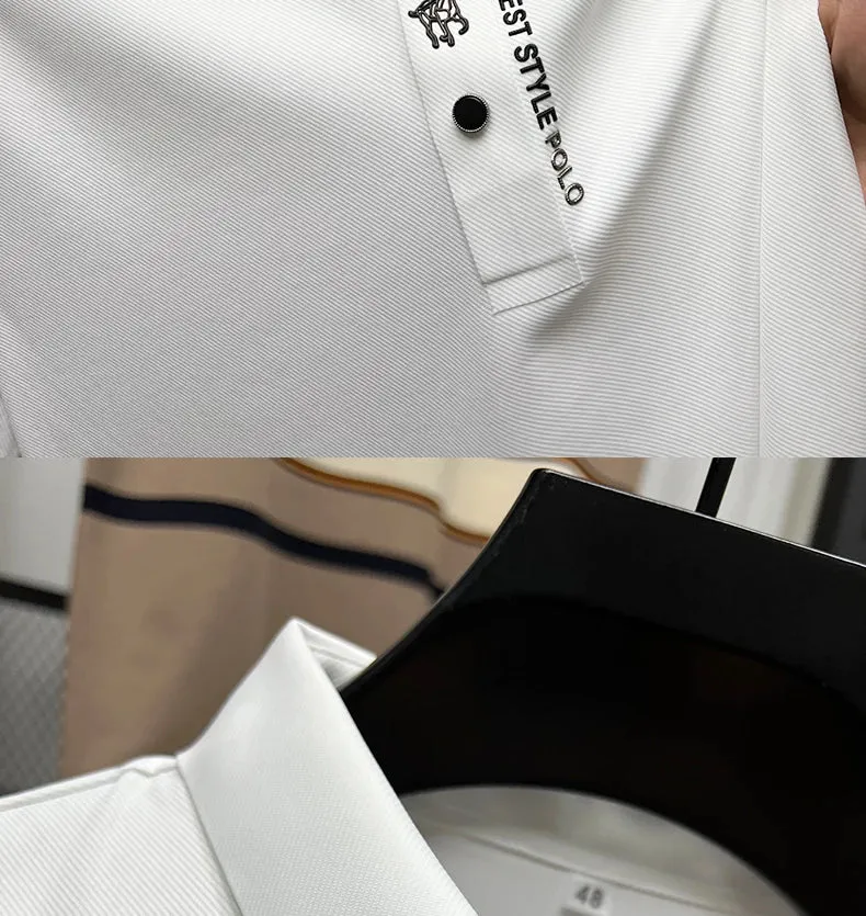 High End Brand New Summer Solid Color Silk Cotton High-quality Short Sleeved Polo Men's Fashionable Business Seamless Casual Top