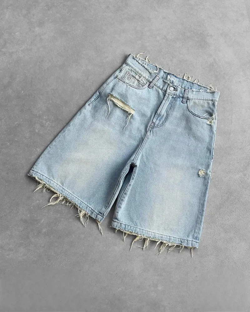 Straight Jeans Distressed Men Jean Ripped Holes Washed Denim Pants Ankle Length Loose Solid Zipper Fly Pockets Casual 2025