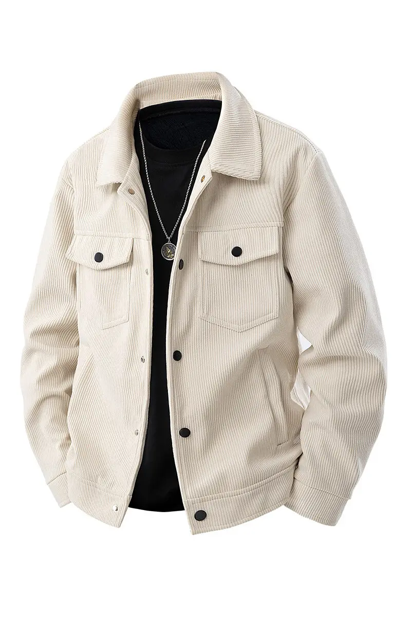 Spring and Autumn men's corduroy lapel jacket 2025 men's new American retro brand loose and handsome multi-pocket cargo jacket