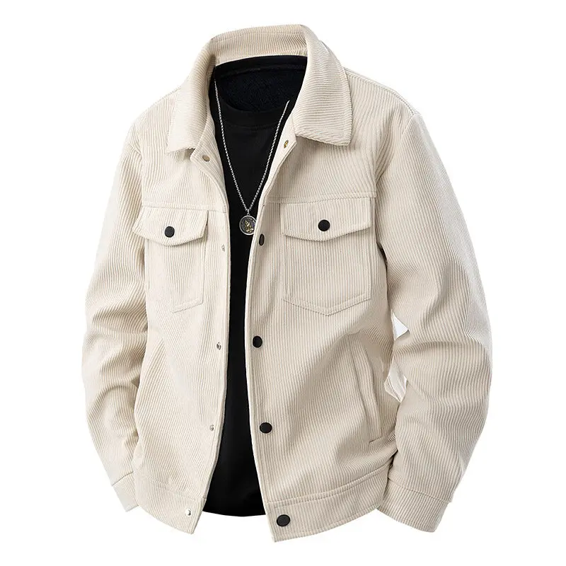 Spring and Autumn men's corduroy lapel jacket 2025 men's new American retro brand loose and handsome multi-pocket cargo jacket